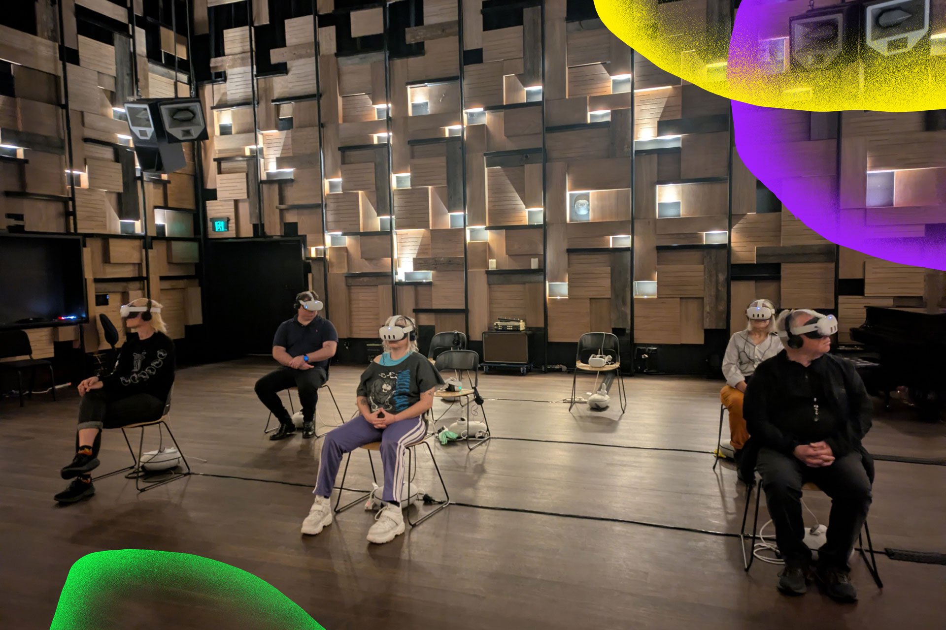 People with VR headsets watching Tomo VR by Atamira Dance Company